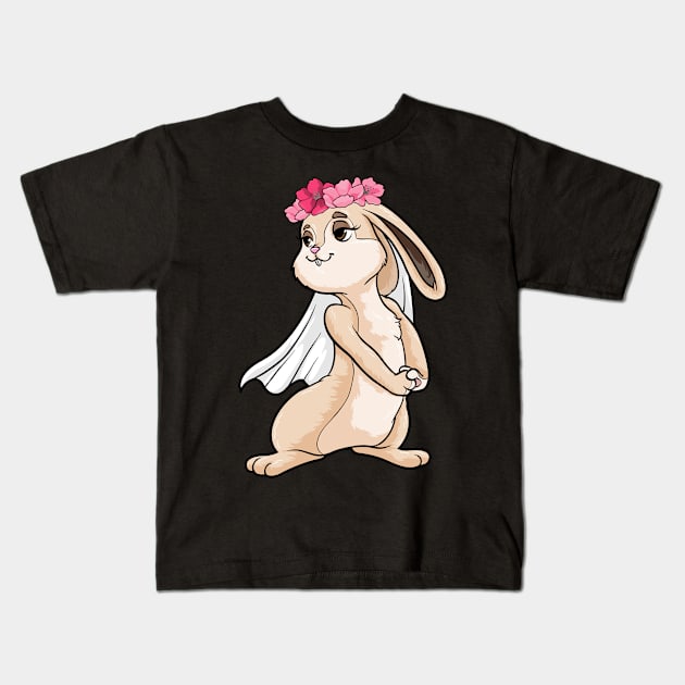 Bunny as bride with veil and flowers Kids T-Shirt by Markus Schnabel